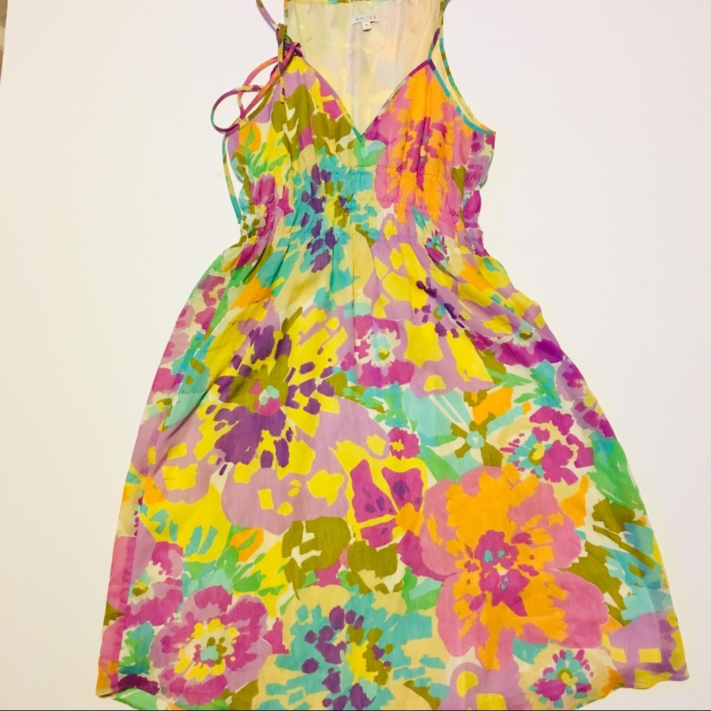 Walter Multicolor Printed Chiffon Tie Neck Dress